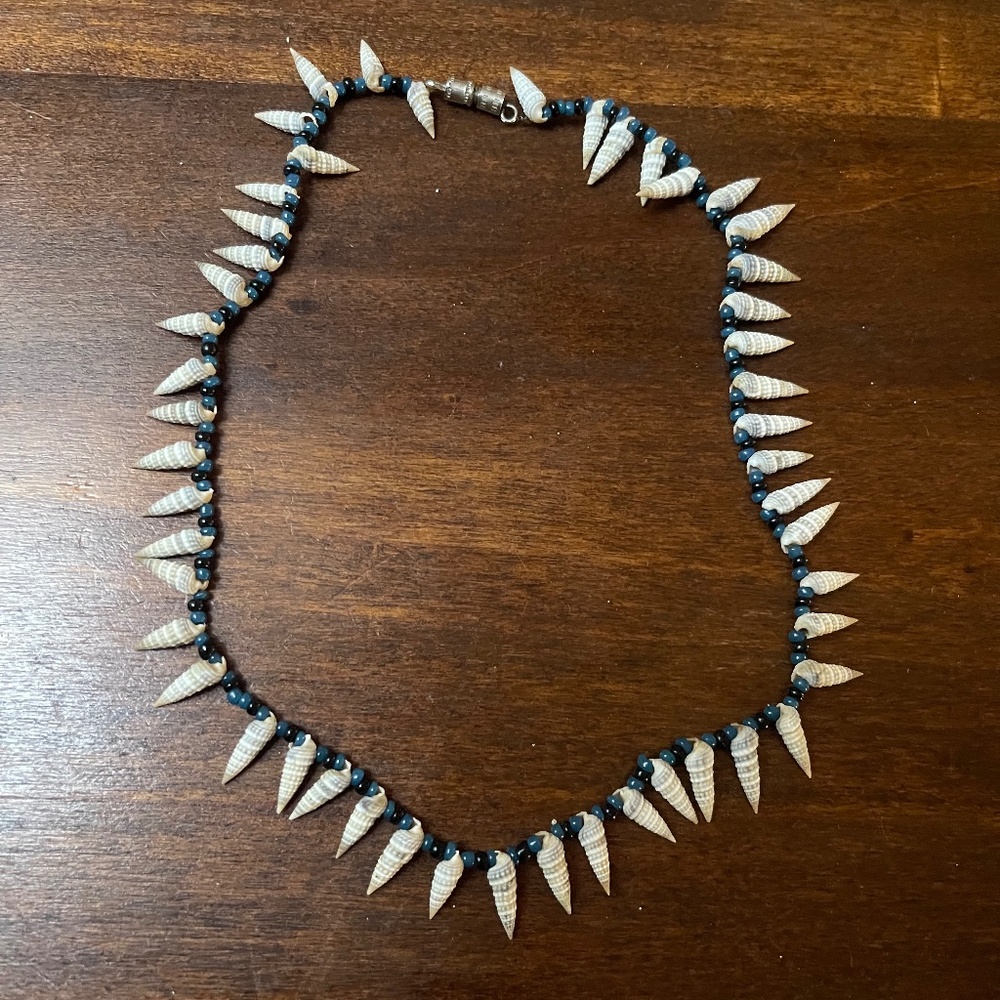 Blue Beaded Shell Necklace